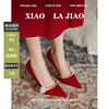 红色珍珠婚鞋女2023年中式秀禾服新娘鞋小众设计法式感高跟鞋