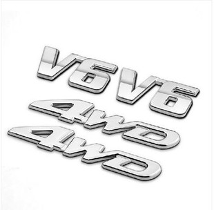 适用于汉兰达尾箱后面4WD V6车标贴 纯金属V6 原车排量字标尾箱