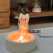 可爱小猫香薰烛台家用氛围感蜡烛架卡通猫咪取暖装饰品底座送男女