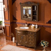 欧式实木仿古浴室柜镜柜组合美式橡木卫浴柜，卫生间大理石洗漱台盆