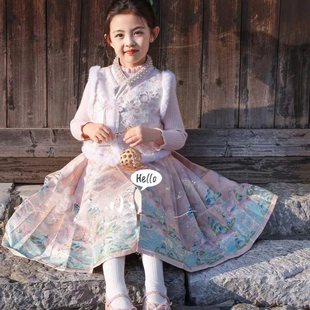 女童拜年服三件套冬装2023儿童民族风马面裙改良小女孩套装裙