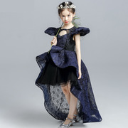 装连衣裙长款女蓬蓬裙，童花童公主儿童礼服wj蓝色拖尾1828