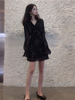 春秋季女装2023年法式复古赫本风小黑裙小个子长袖雪纺连衣裙