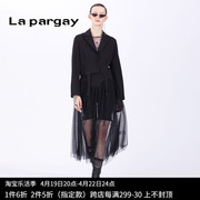 lapargay纳帕佳2023秋冬女式黑色，个性时尚假两件套小西装纱裙