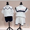 韩国设计师款女童，夏季海军风套装舒适纯棉短袖，上衣+半身裙
