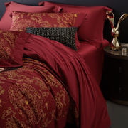 高端红色婚庆100支长绒棉，四件套轻奢结婚床上用品，全棉床单被套