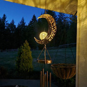 太阳能花园庭院阳台挂饰风铃灯户外铁艺发光月亮树脂景观装饰彩灯