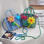 小花包卡通编织包可爱迷你手提包儿童沙滩包少女手拎小篮子手提袋