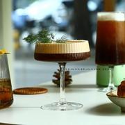 ins风餐厅玻璃杯竖纹高脚果汁杯甜品杯布丁杯冰淇淋杯创意咖啡杯