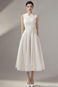 感气质白色连衣裙越南设计师大摆小翻领礼服无袖长裙
