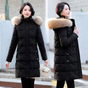 羽绒服女中长款时尚修身女式冬季加厚大毛领韩版妈妈黑色保暖外套