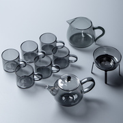 高档现代简约烟灰色玻璃茶具套装，家用功夫泡茶器小茶壶茶杯办公室