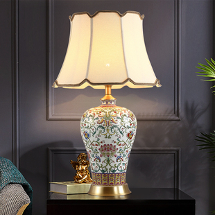 景德镇珐琅彩陶瓷台灯客厅沙发，角几台灯，中式卧室床头灯大气高档