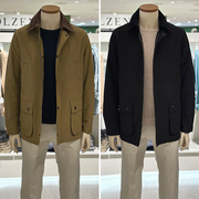 OA2024年春季OLZEN韩版男士深米色外套翻领商务休闲夹克2色