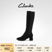 clarks其乐女鞋冬季瘦瘦靴，潮流长筒拼接高跟，简约靴子女