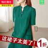 高端品牌香云纱真丝连衣裙，重磅绿色桑，蚕丝旗袍女改良2022夏季