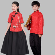 儿童旗袍唐装女童古筝演出服民族舞蹈中国风男童套装大合唱表演服
