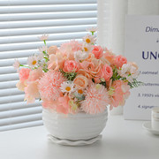 高档花瓶加仿真花装饰客厅，餐桌茶几摆件，假花摆设玫瑰绢花插花艺