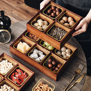 新中式坚果零食收纳盒客厅家用新年分，格干果盒瓜子糖果盒实木果盘