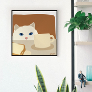 cat偷喝牛奶的猫咪 韩国插画师 波普艺术海报 宠物店奶茶店装饰画