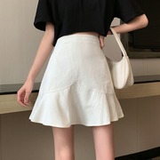 韩国白色半身裙女夏季洋气2024性感，小个子短裙荷叶边鱼尾裙春
