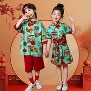 儿童啦啦队表演服六一中国风，舞台演出服女童旗袍国潮唐装男童汉服