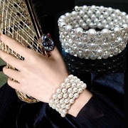 欧美时尚气质珍珠水钻，多层缠绕弹力手链，女肚皮舞演出手镯夸张手饰
