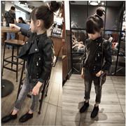 洋气女童机车皮衣外套2022春秋韩版亲子母女装儿童皮夹克上衣