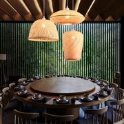竹编茶室吊灯新中式餐厅灯饰，禅意餐饮灯日式竹艺，灯笼茶楼仿古灯罩