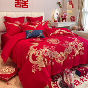 新婚庆(新婚庆)四件套大红色刺绣，六件套婚礼婚房结婚喜庆被套龙凤床上用品