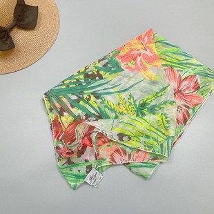 雪纺丝巾长方形比基尼外罩，花卉围巾沙滩，韩版中青年防晒薄夏季