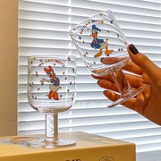 迪士尼米奇玻璃高脚杯可爱女生酒杯儿童水杯卡通果汁杯子生日礼物
