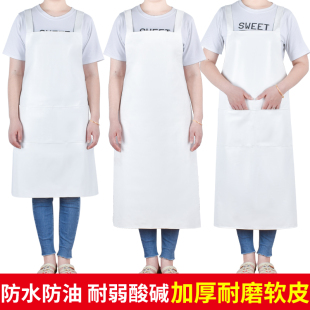皮pu大人围裙防水防油家用厨房软皮男女时尚，罩衣白色食品厂工作服