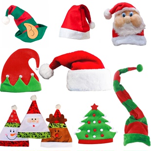 圣诞节成人儿童圣诞帽金丝绒加厚精灵耳朵麋鹿圣诞老人帽子装饰品