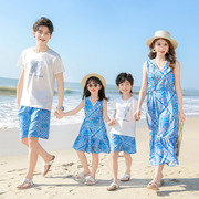 亲子装春夏装2024时尚，母女母子海滩沙滩裙子，一家三口四口特别