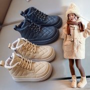 儿童棉靴时尚女童短靴，2022冬季英伦风加绒轻便中大童时尚大棉靴子