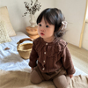 韩版秋装女童棉纱娃娃领针织，开衫上衣婴幼童纯色百搭长袖毛衣外套