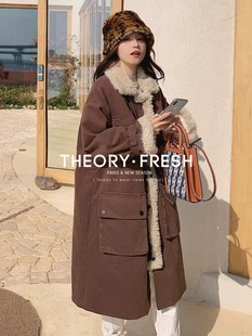 theoryfresh法式高级感工装羊羔毛棉服(毛棉服，)女中长款加厚保暖帅气外套