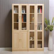 实木中式书柜儿童书柜自由组合松木玻璃门书橱带抽屉储物收纳