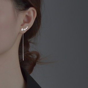 925纯银耳环女2021年潮耳线设计感耳钉长款流苏气质耳饰耳坠