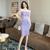 紫色收腰修身包臀显瘦网纱蕾丝，连衣裙中长款质感，气质夏季小众裙子