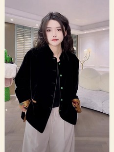 新中式国风冬季棉服高级感小众设计两面可穿时尚金丝绒外套女