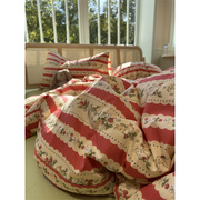 美式田园红色蕾丝条，小兔床上四件套全棉1.5m1.8宿舍，三件套田园风