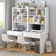 定制书桌书架组合家用双人电脑桌台式书柜一体卧室简约办公学生写