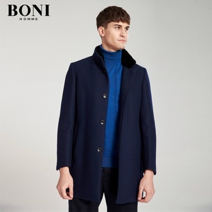 boni堡尼男士毛，呢大衣中青年羊毛大衣外套商务，大衣立领休闲男装