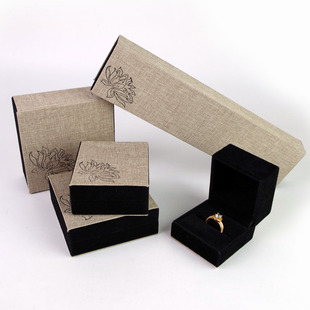 亚麻布手镯2.0佛珠盒挂件吊坠盒项链戒指盒子珠宝首饰包装盒木盒