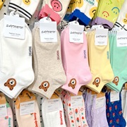 韩国进口棉袜可爱小熊卡通动漫少女袜子东大门糖果色低腰短筒棉袜
