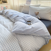 日式简约四件套ins风，北欧全水洗棉格子床单，被套三件套床上用品4件