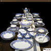 欧式陶瓷餐具69头骨瓷，餐具套装宫廷，煲碗盘碟套装釉中彩蓝人头