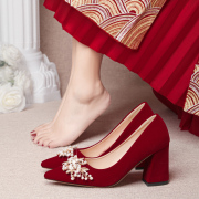 秋冬季婚鞋女粗跟2023年新娘中式红色秀禾婚纱两穿高跟尺码不累脚